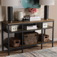 Baxton Studio YLX-0005-ST Caribou Rustic Industrial Style Oak Brown Finished Wood and Black Finished Metal Console Table